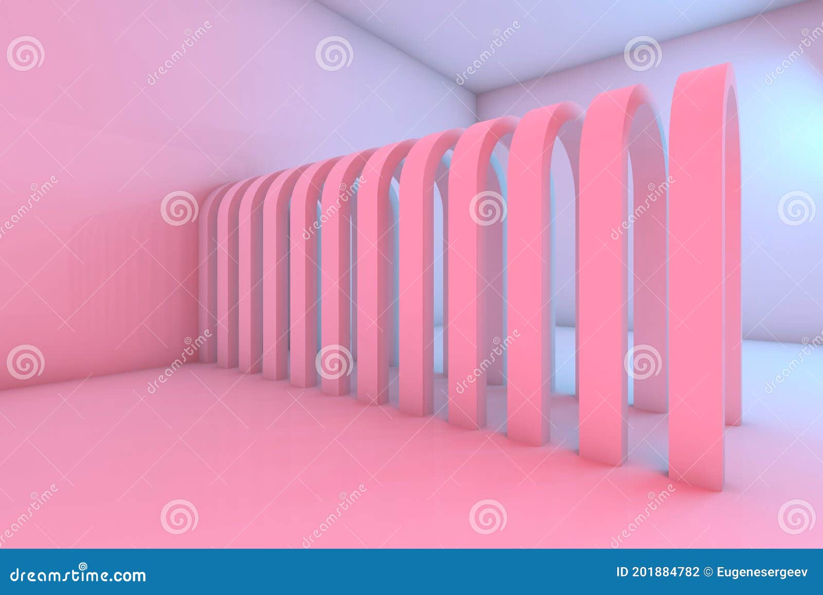 Corridor of Arches in an Empty Room Interior, 3d Stock Illustration ...