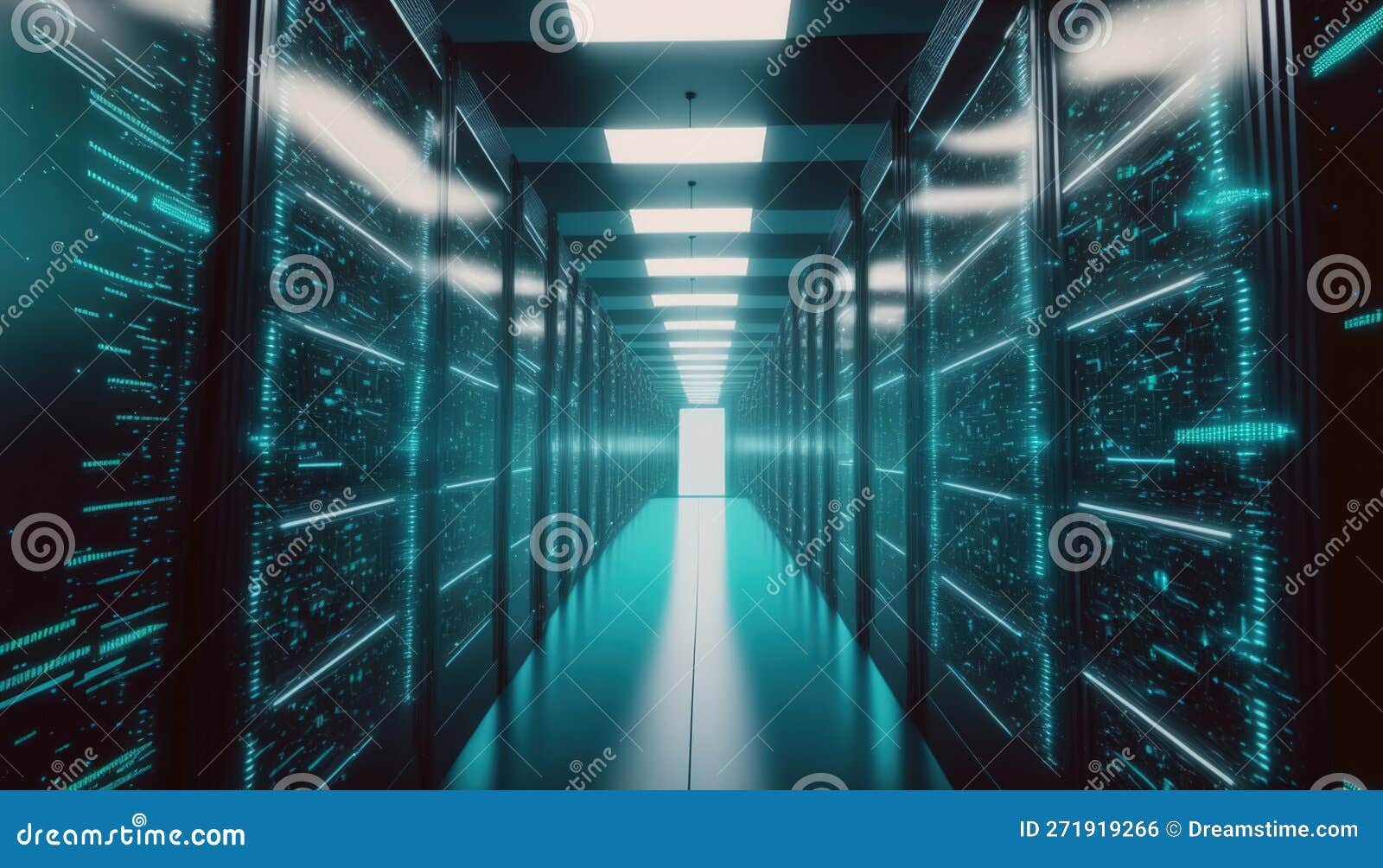 Corridor of Data Center with Racks of Server Computer for Cloud