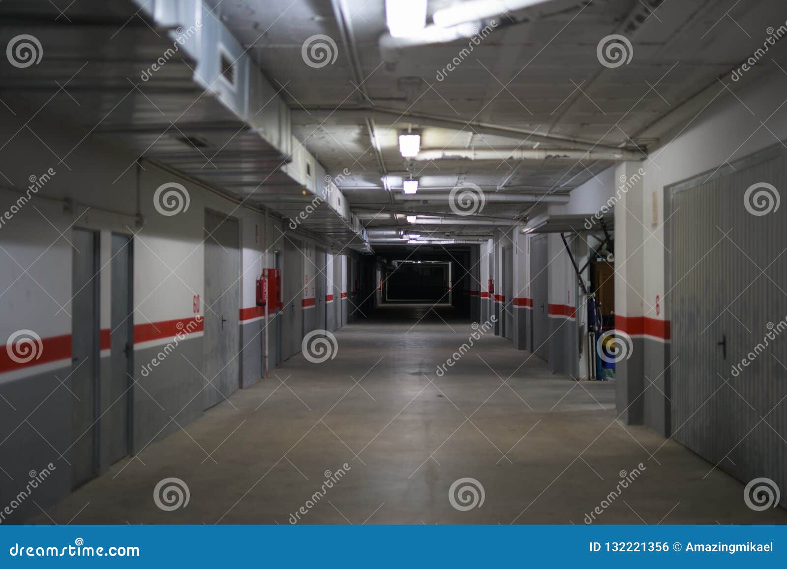 Corridor of Underground Storage Warehouse and Parking Facility Stock