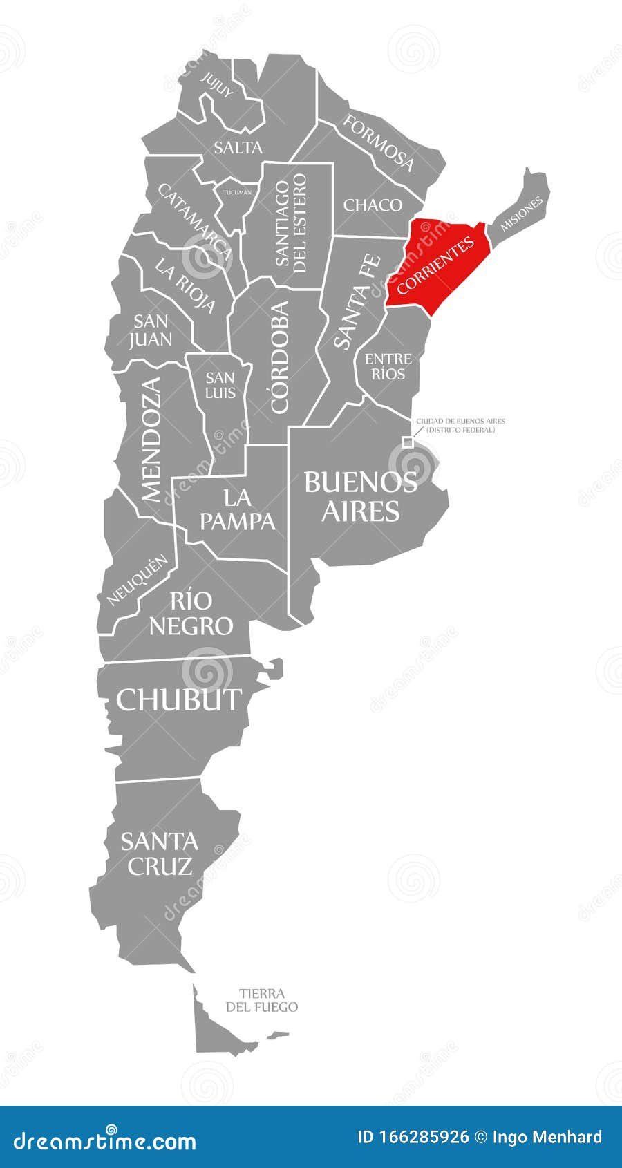corrientes red highlighted in map of argentina