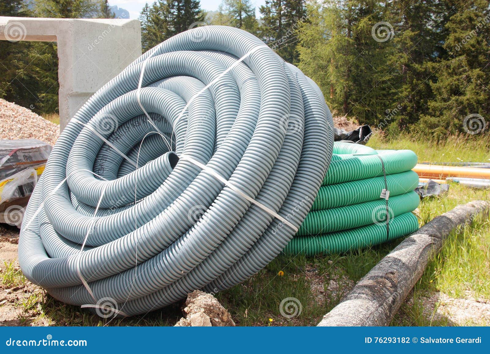 Corrugated Plastic Pipes Used for Underground Electrical Lines Stock