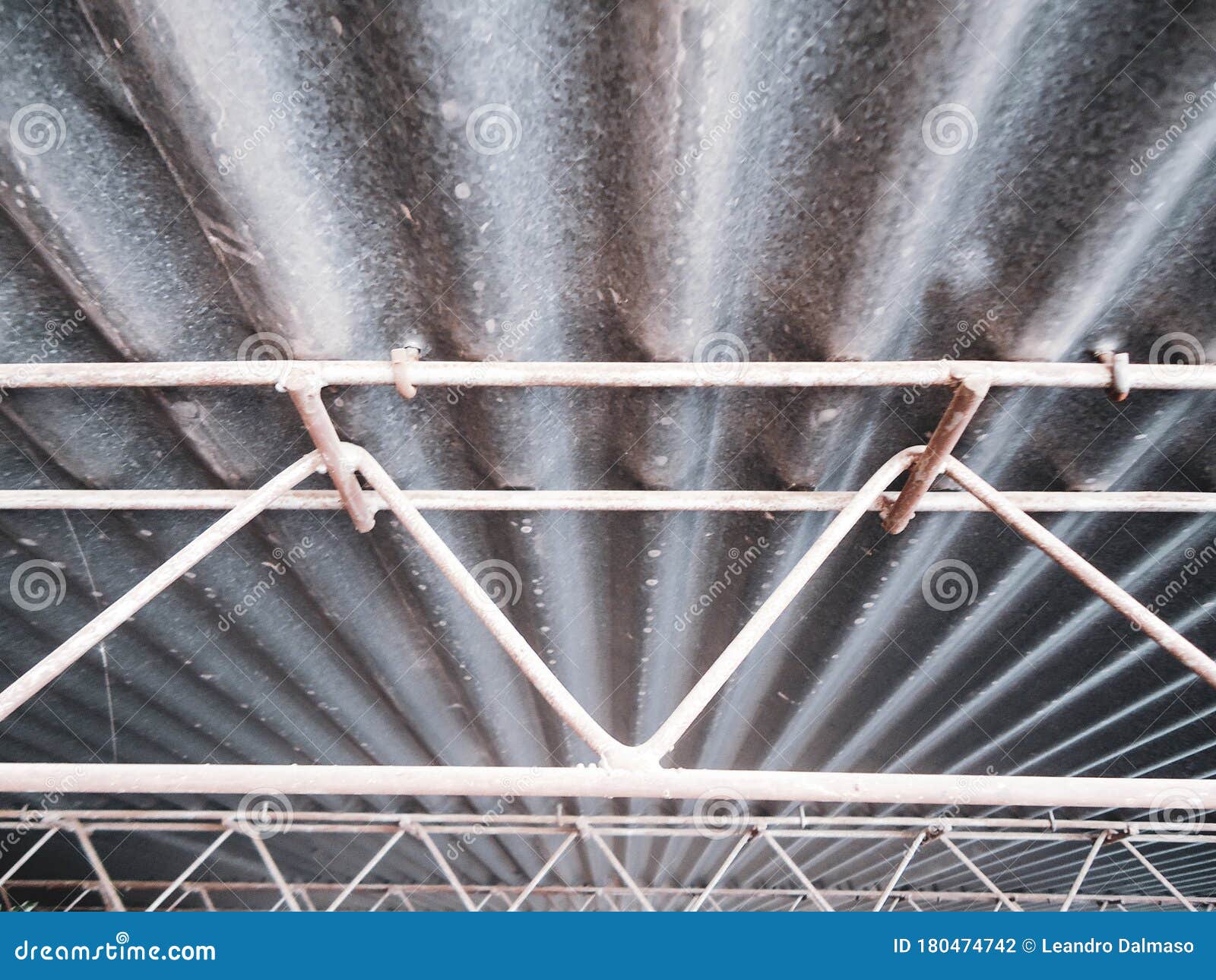 Corrugated and Rusty Metal Sheet Ceiling for a Texture Stock Photo