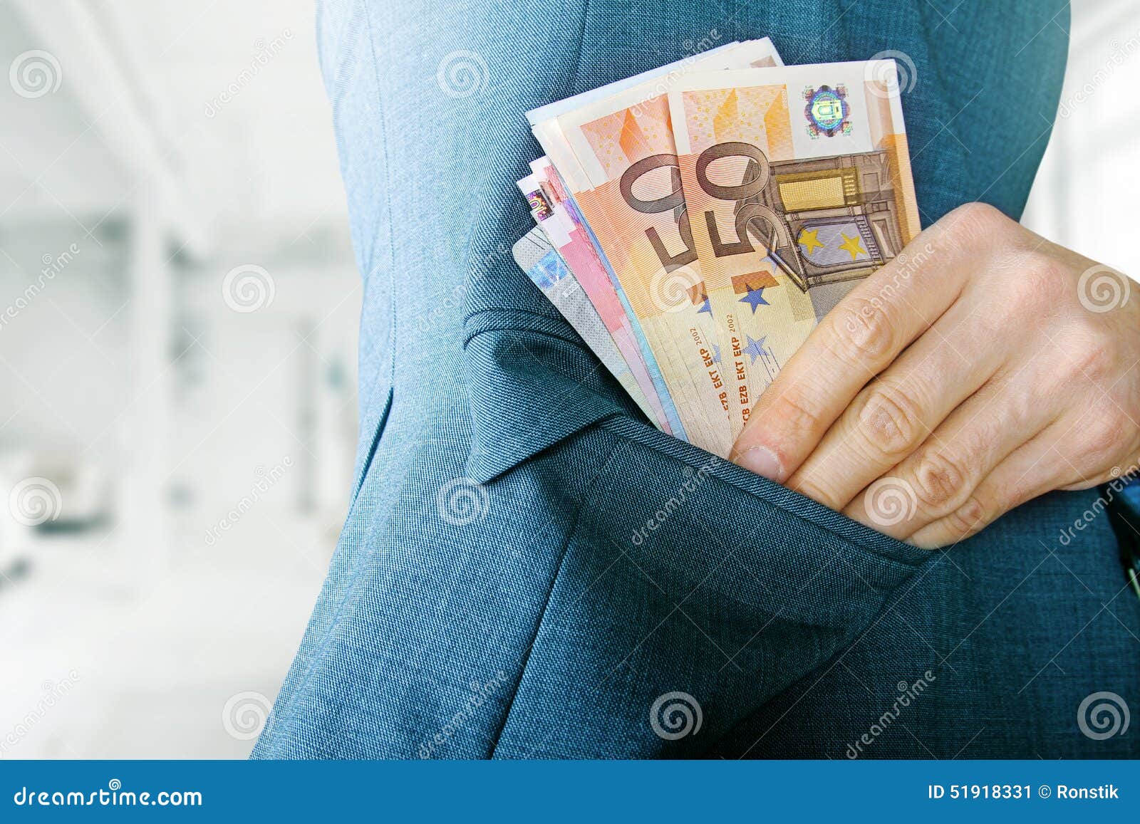 corruption concept, hand putting money in jacket pocket