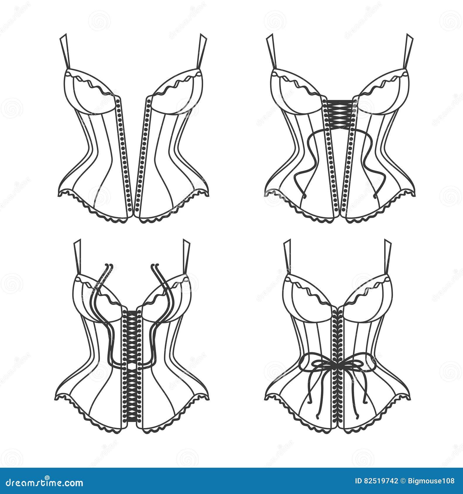 Corset Lacing Thin Line. How To Lace. Vector Stock Vector