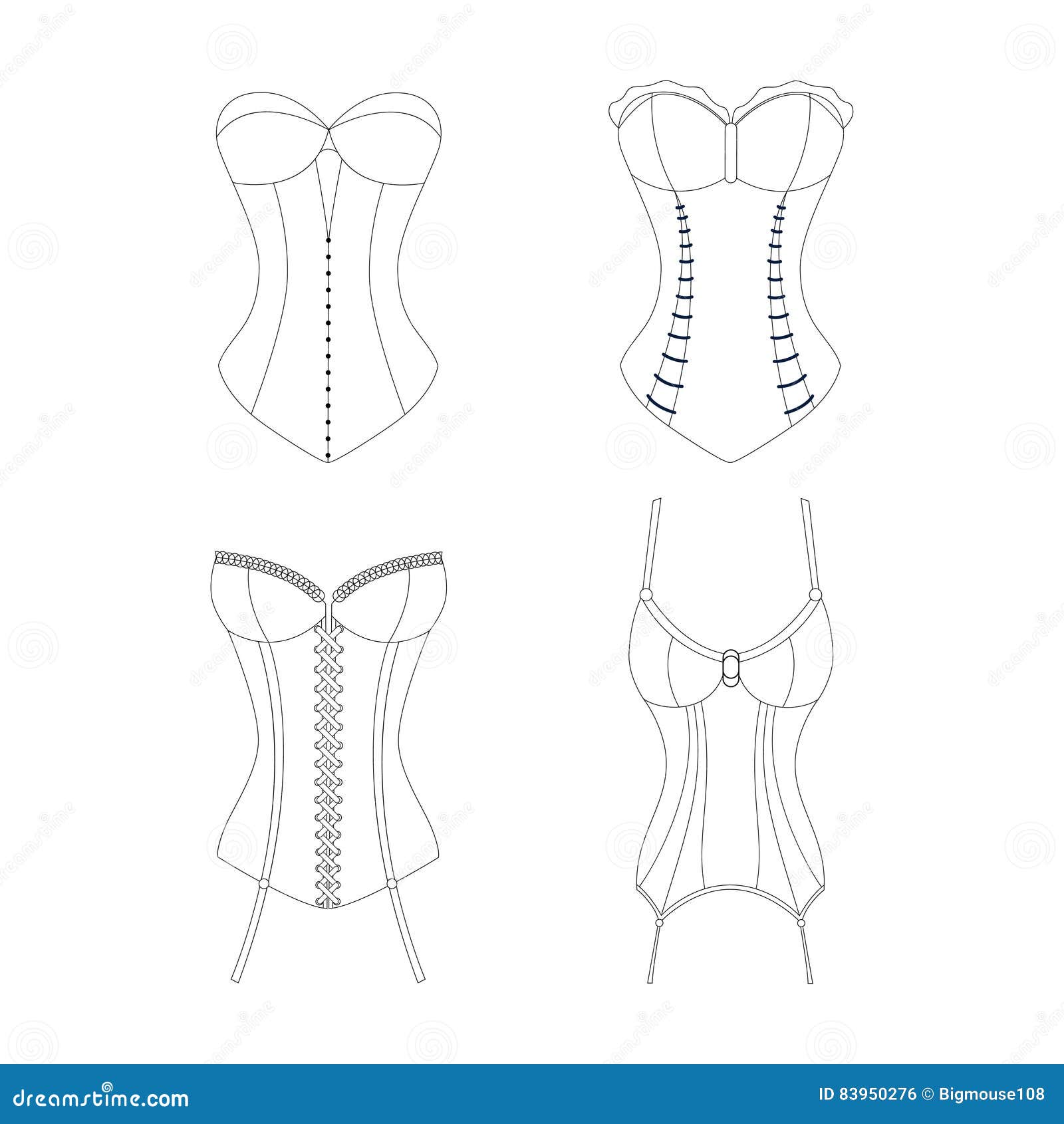 Corset Outline Set Vogue Clothing. Vector Stock Vector - Illustration ...