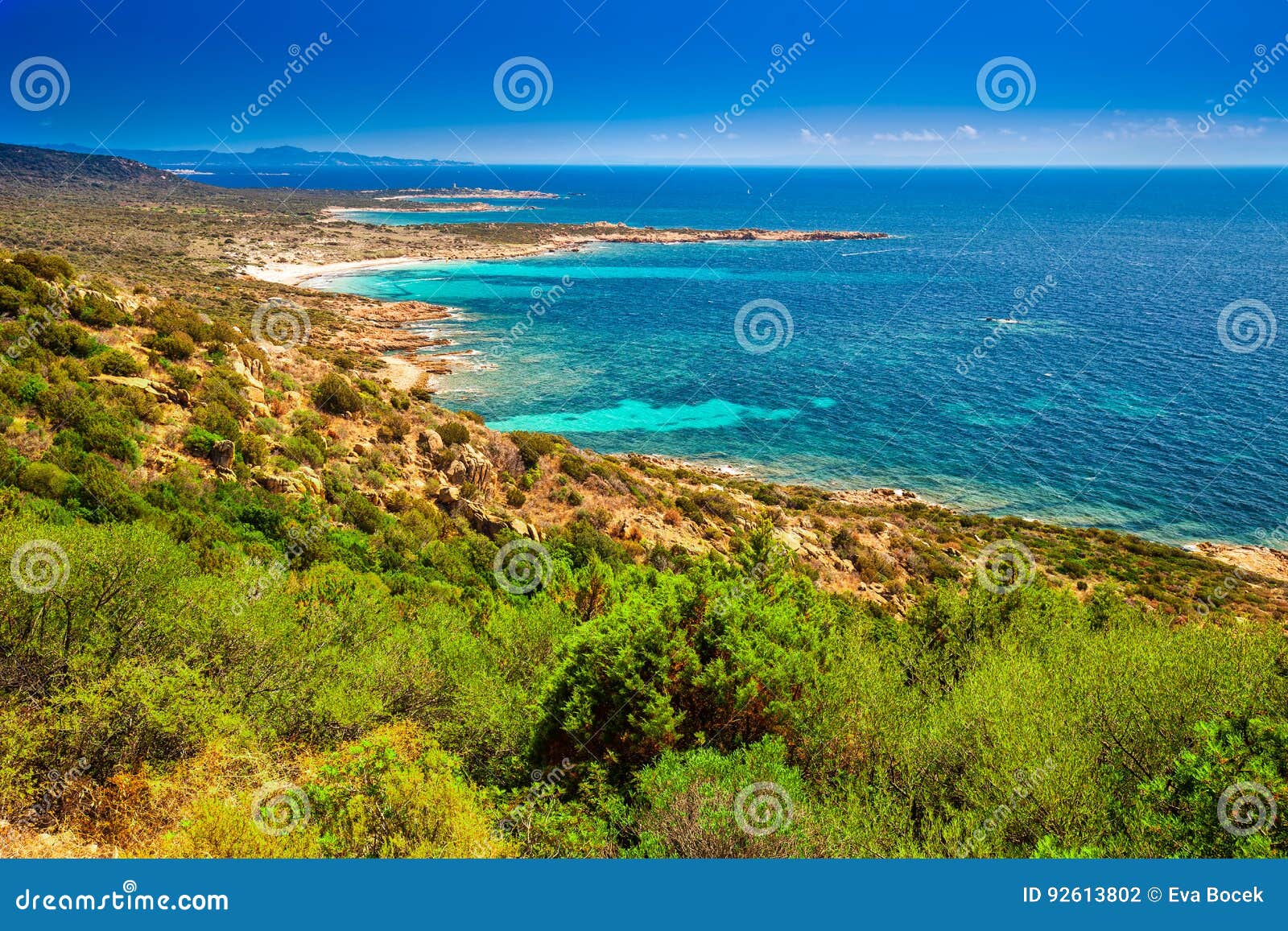 corsica coastline with rocky beach and tourquise clear water near ajaccio, corsica, france, europe.