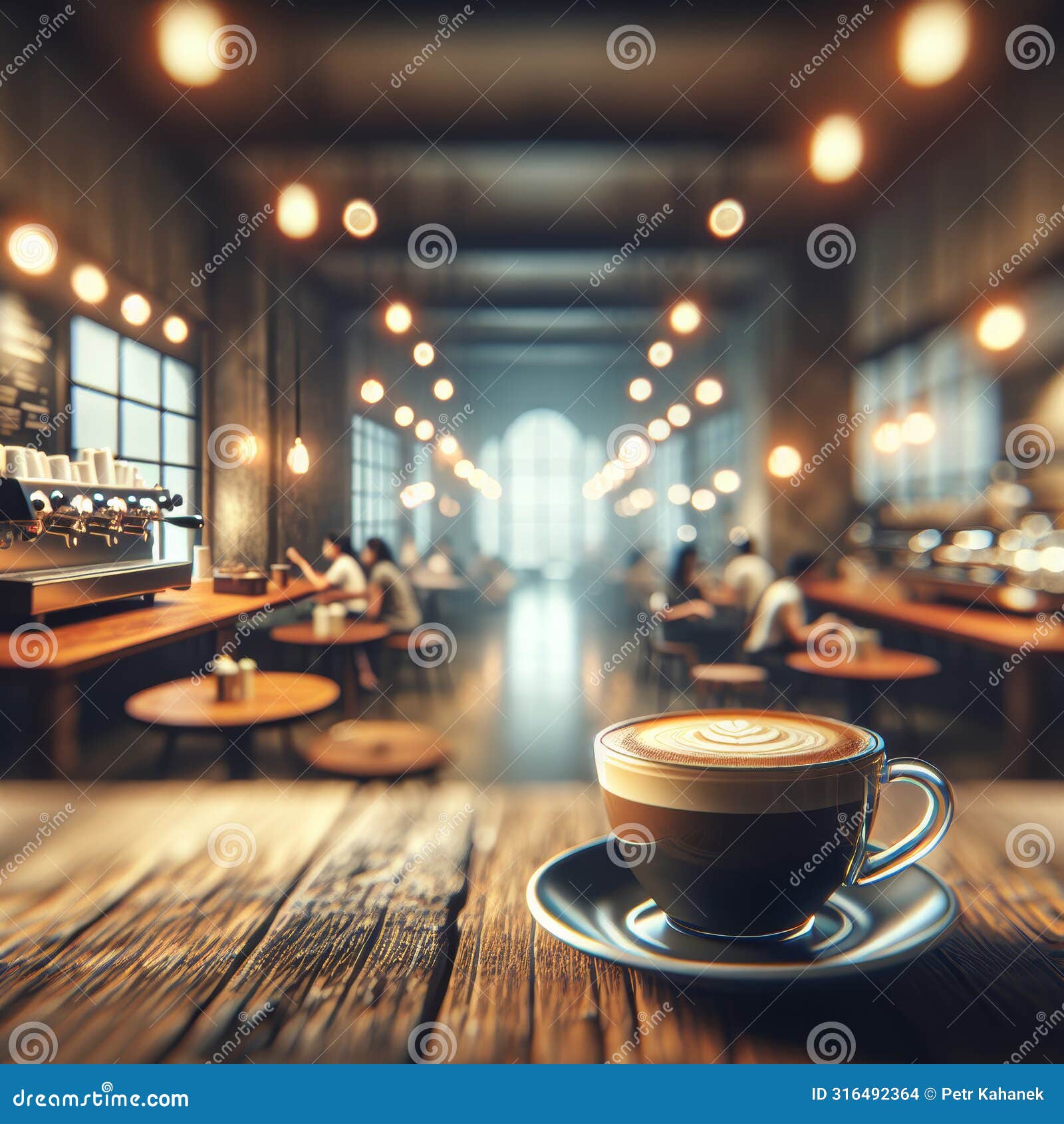 cortado coffee cup on wooden table, blurred cafe background. ai generated.