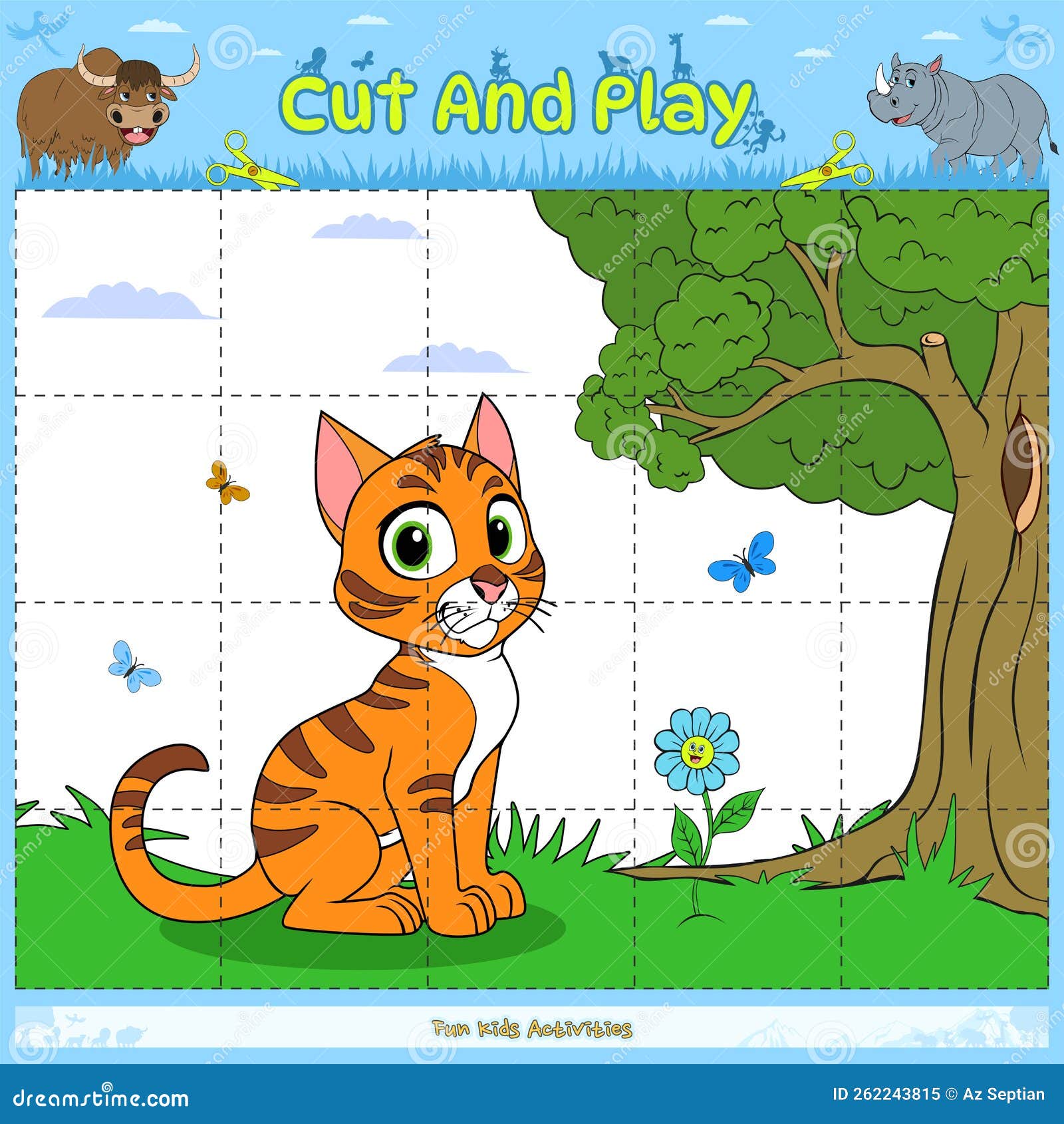 Cortar E Jogar Jogos De Puzzle Para Gatinho Ilustração do Vetor