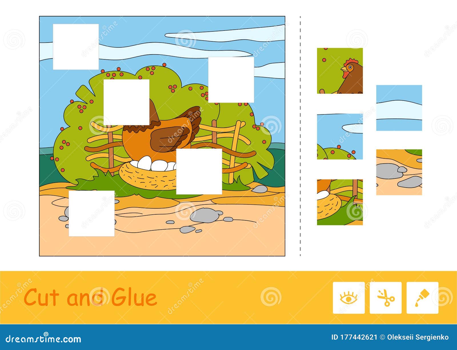 Corte e cole o modelo de quebra-cabeça de vetor colorido e aprenda o jogo  infantil com a imagem de um esquilo sentado sob o cogumelo em uma madeira  atividade educacional para crianças