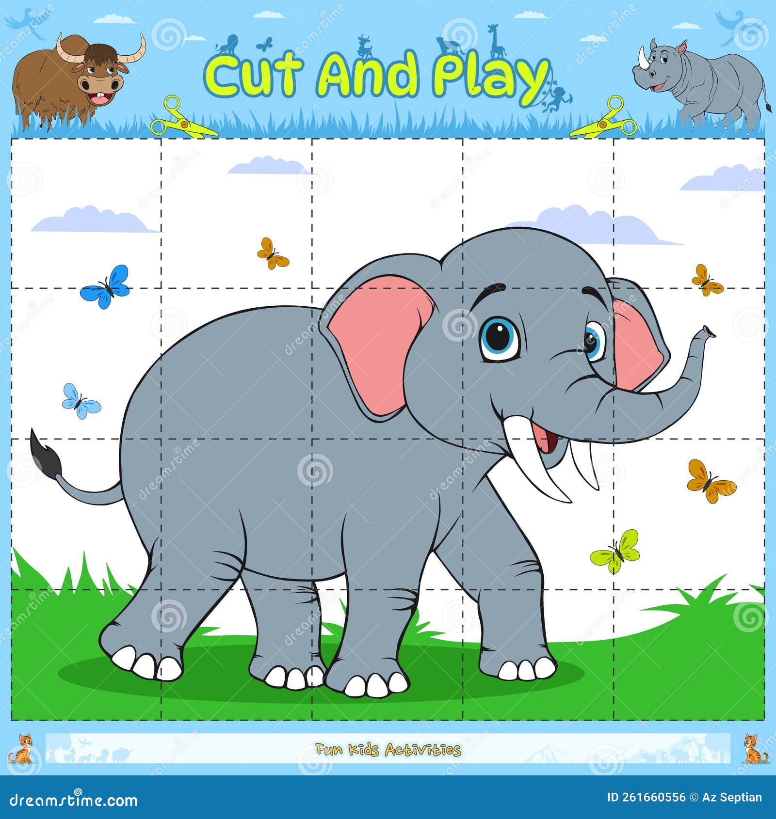 jogo de papel educativo fácil para crianças. quebra-cabeça infantil simples  com cabeça de elefante engraçada 4651042 Vetor no Vecteezy
