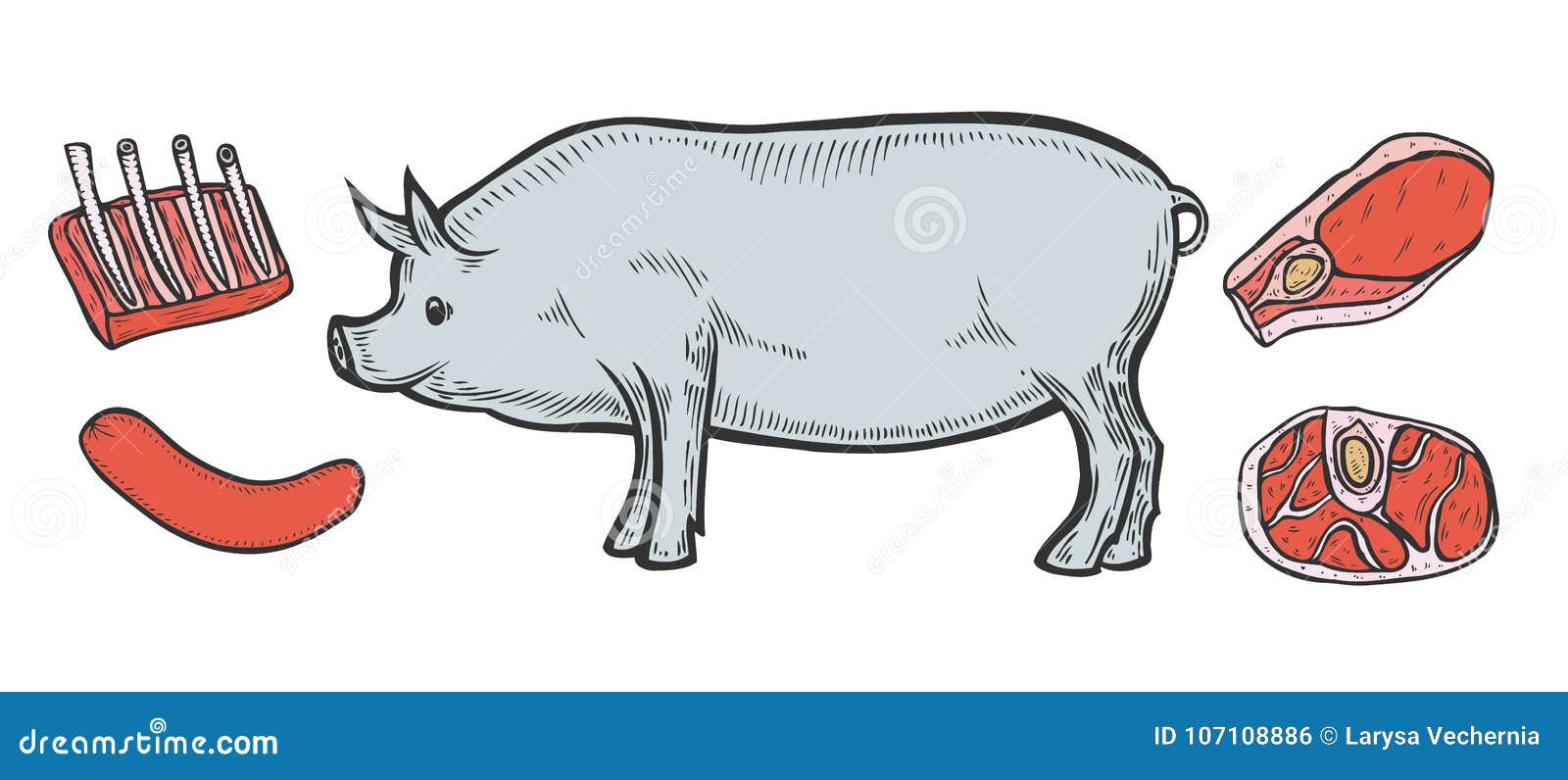 Cortes Del Jamón De La Carne De Cerdo Ilustración del Vector - Ilustración  de insignia, restaurante: 107108886