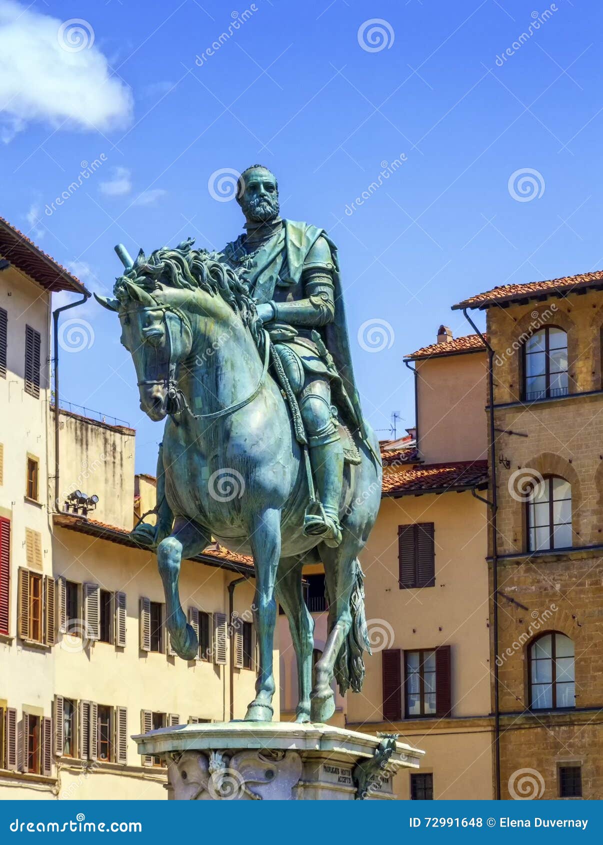 cosimo medici's statue on the piazza della signoria by giambologna in florence, italy.
