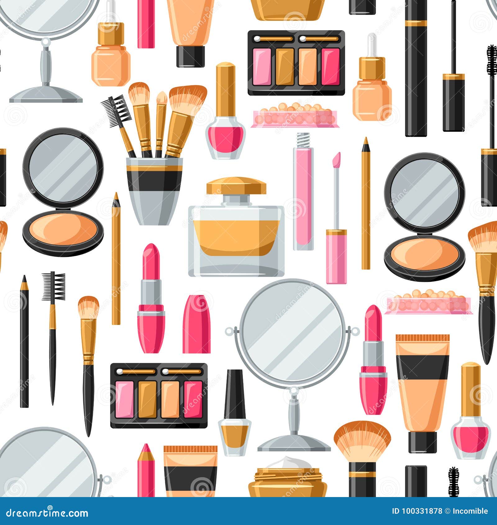Cosméticos Para El Skincare Y El Maquillaje Modelo Inconsútil Para El  Catálogo O La Publicidad Ilustración del Vector - Ilustración de rimel,  nombres: 100331878