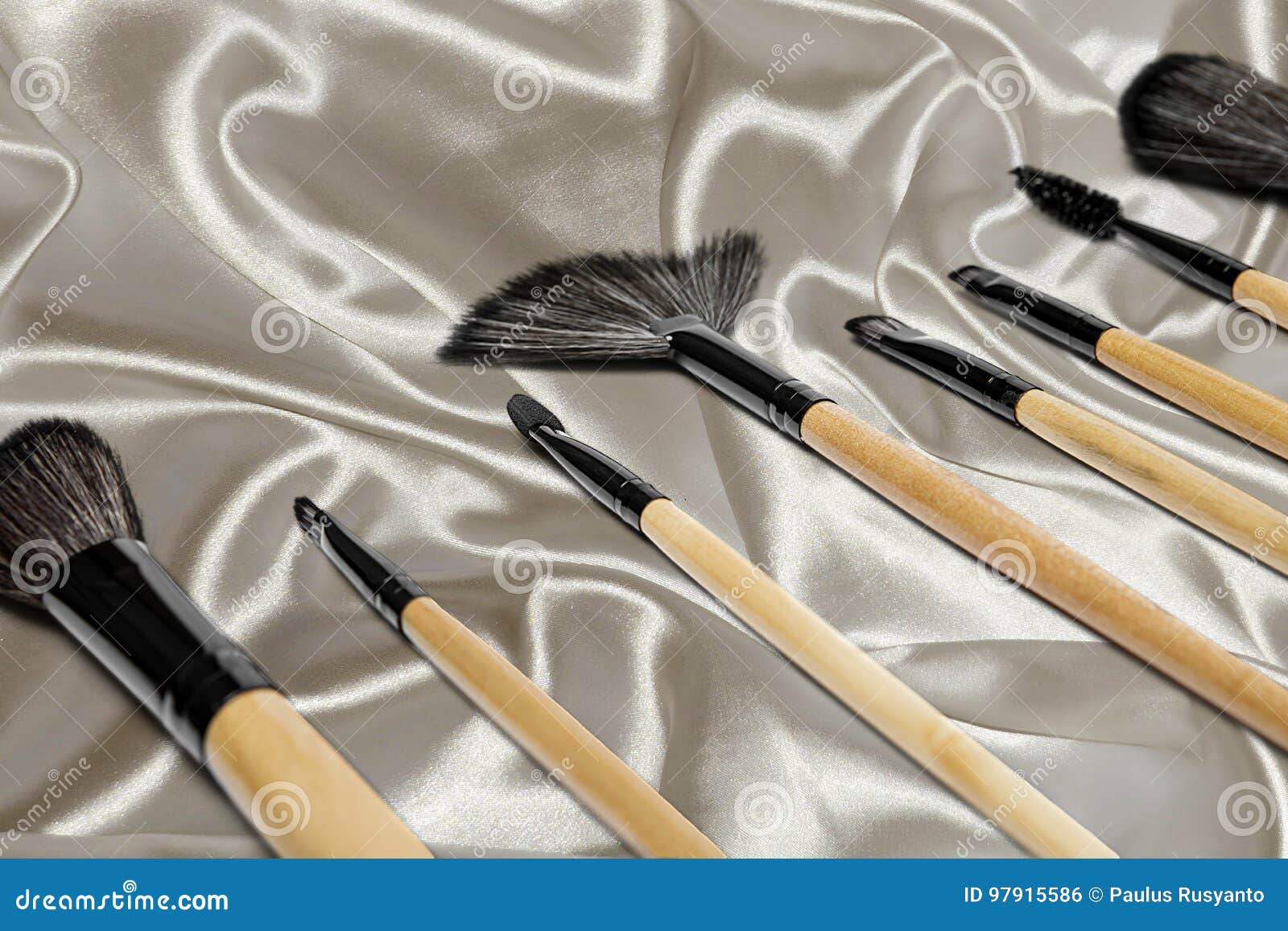 Cosmetic Brushes Above Fabric Silk Stock Photo - Image of ...