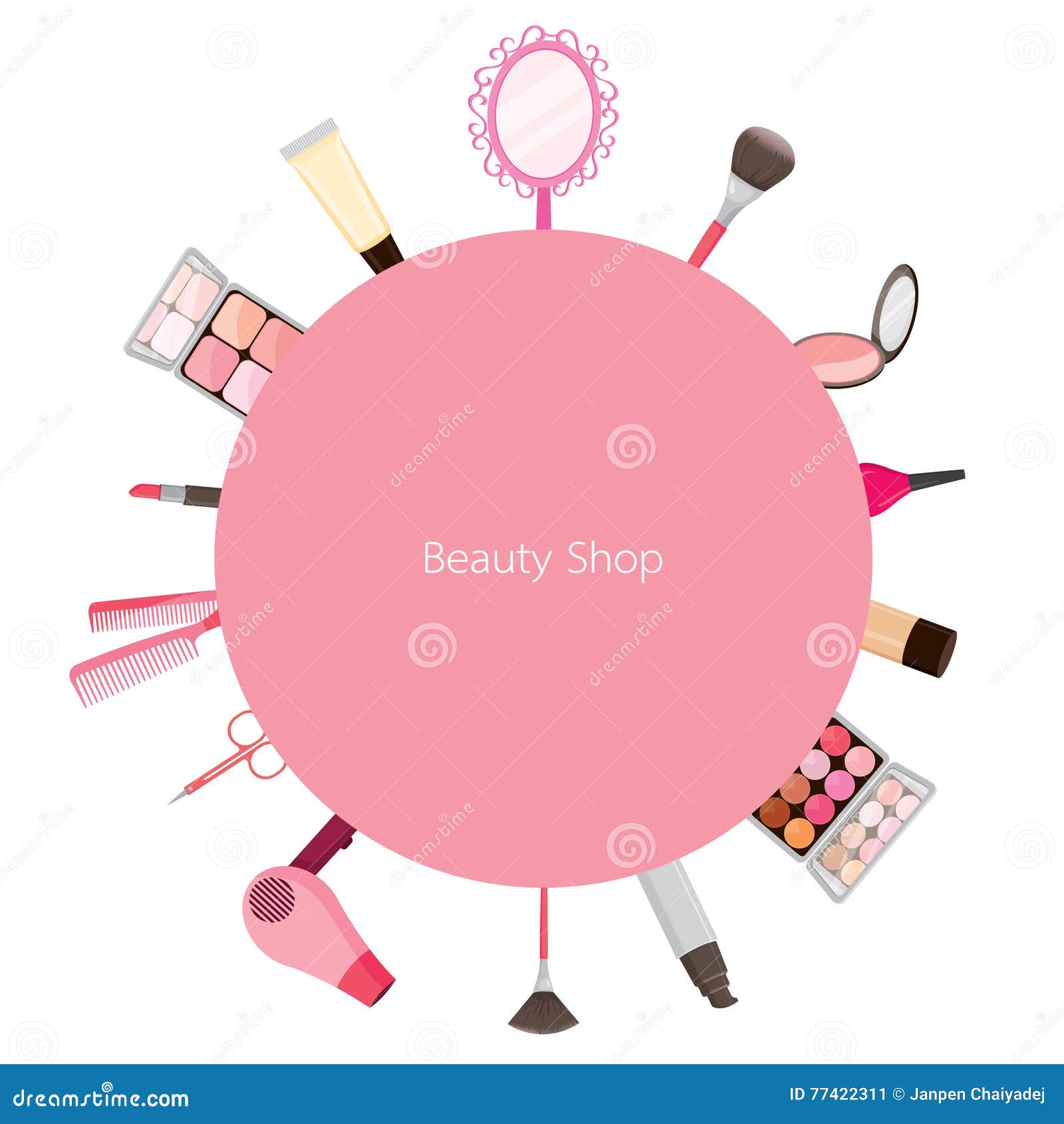 Cosmetic and Hair Salon Equipments Round Frame Stock Vector ...