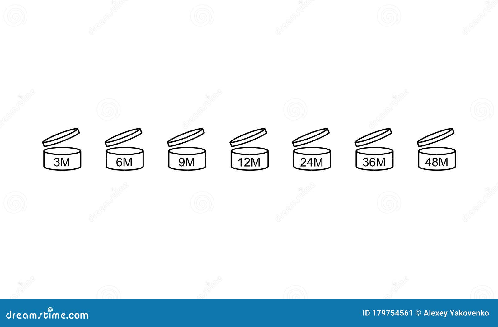 cosmetic open monthly shelf life icon set. the period after opening on an  background. eps 10 