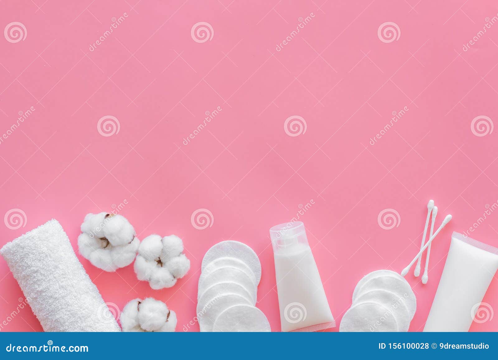 Download Hygiene Cotton Swabs, Pads And Cream For Pattern On Pink Background Top View Mockup Stock Photo ...