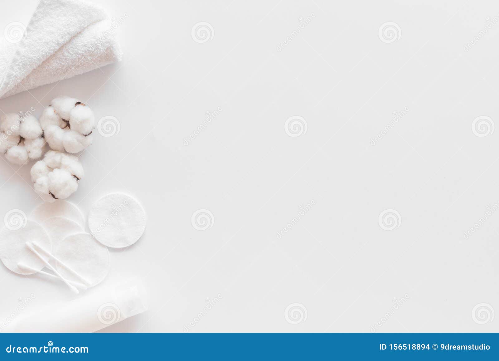 Download Hygiene Cotton Swabs, Pads And Cream For Pattern On White Background Top View Mock Up Stock ...