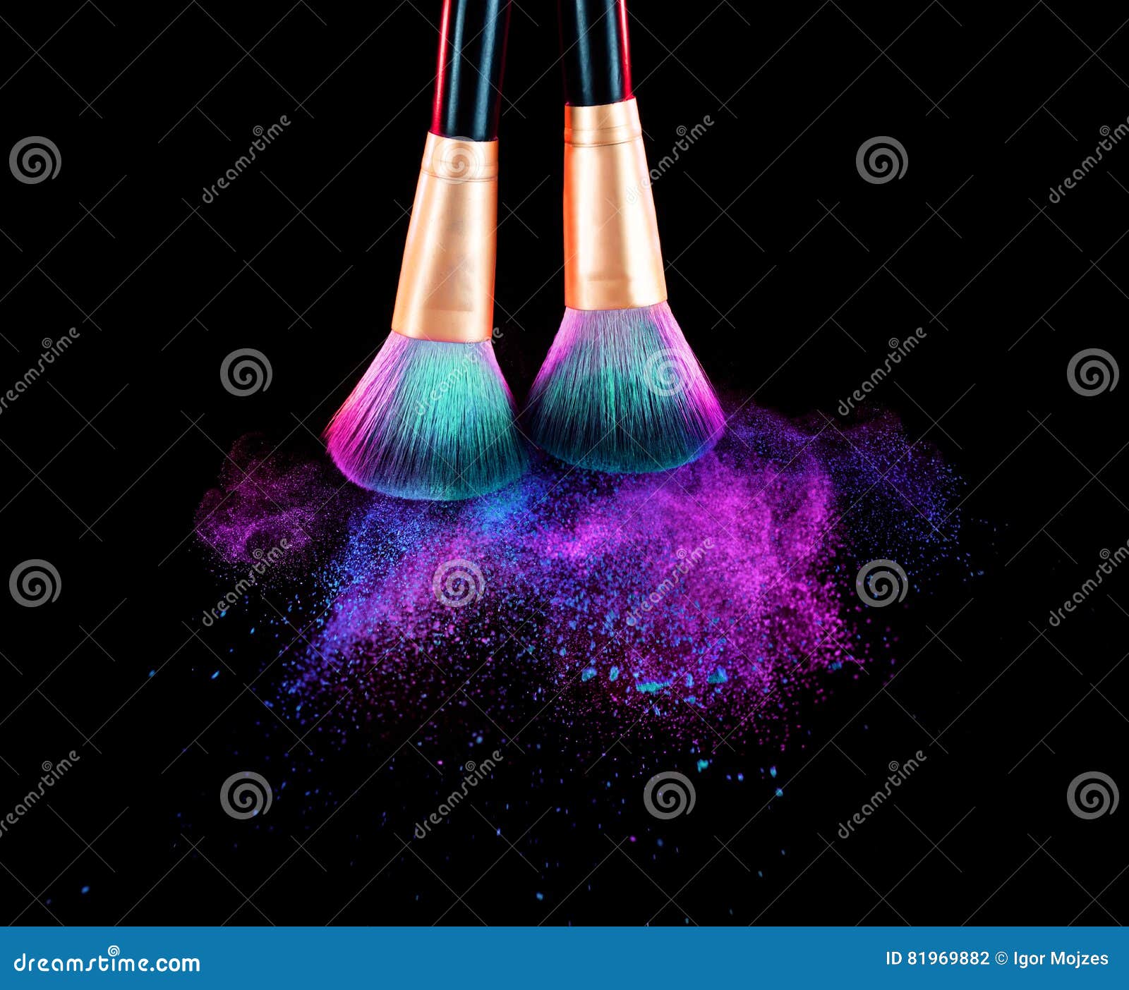 cosmetics brush and explosion makeup dust powder