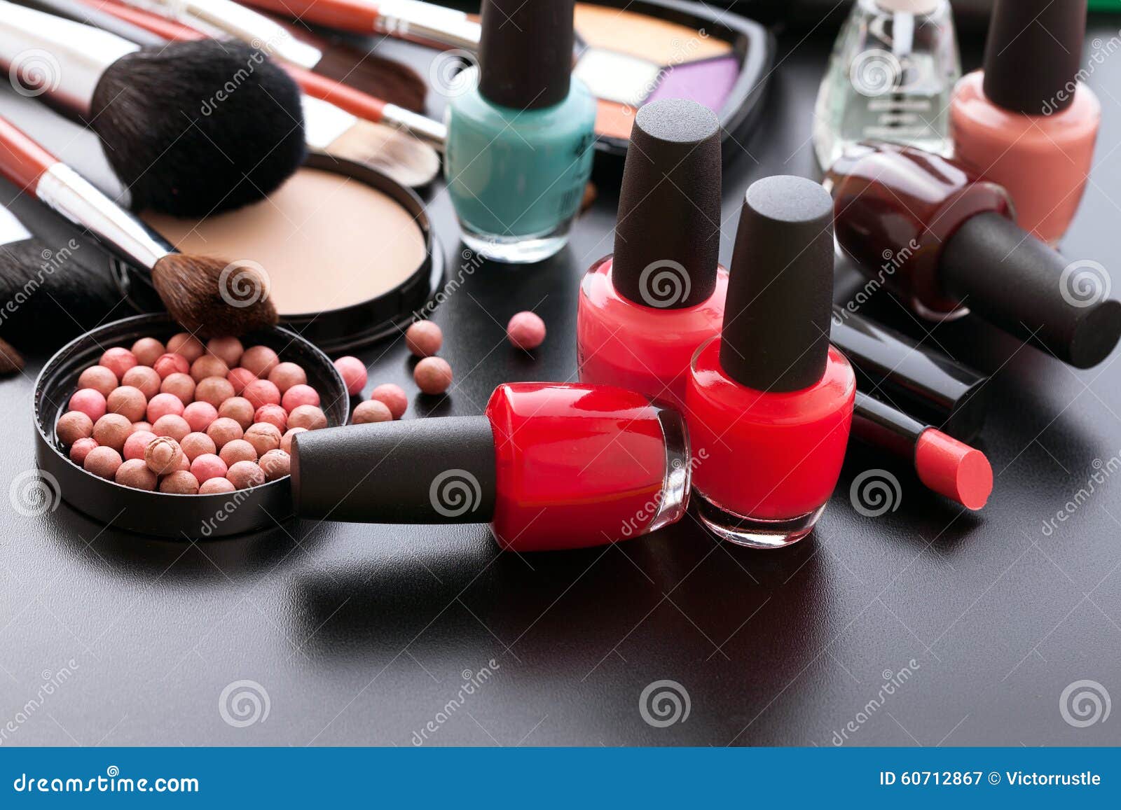 Cosmetics Make Up On Black Background Top View Stock Image Image