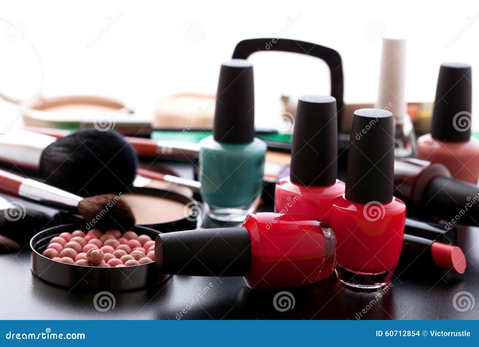 Cosmetics Make-up on Black Table White Background Stock Photo - Image ...