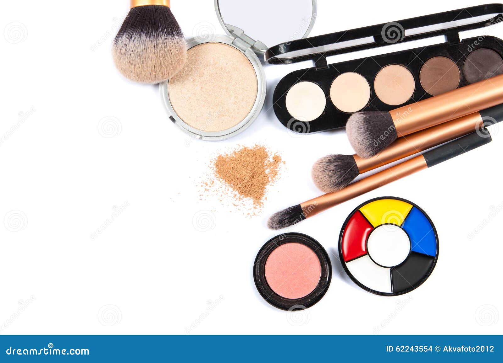 Cosmetics And Makeup Tools For Professional Makeup Top View Stock