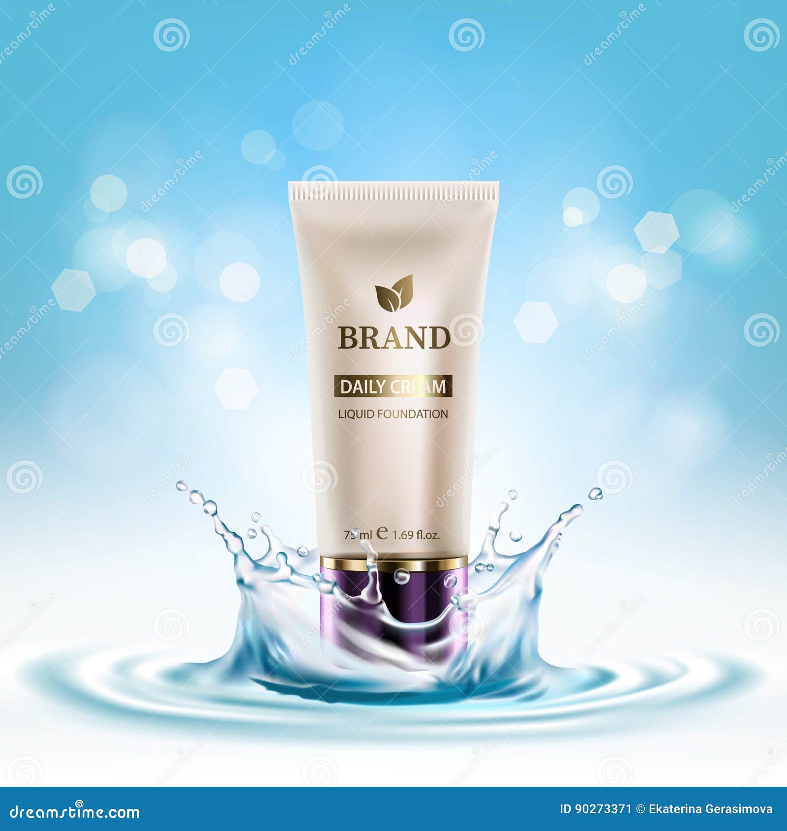 Cosmetics Product on Background of Water Splash and Light Blue Bokeh