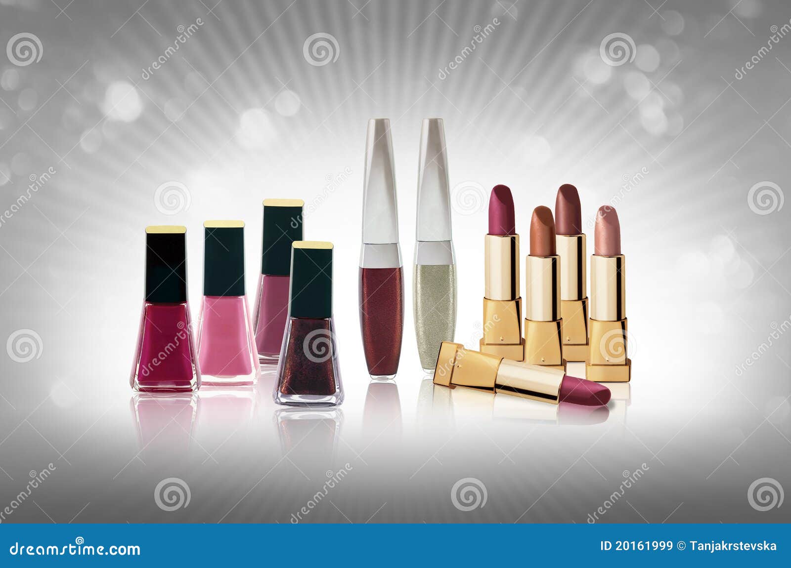 Cosmetics Set Lipsticks and Nail Polishes Stock Image Image of