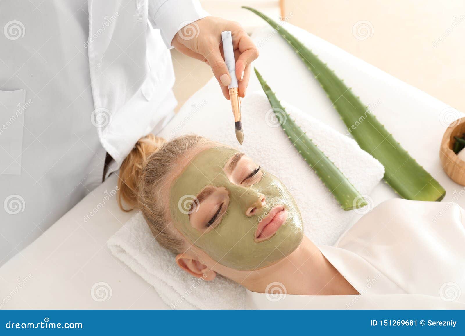 Cosmetologist Applying Mask with Aloe Vera Extract Onto Face of Young Woman in Beauty Salon Stock Image - Image of body, leaf: 151269681 Cosmetologist Applying Mask with Aloe Vera Extract Onto Face of Young Woman in Beauty Salon Stock Image - Image of body, leaf: 151269681