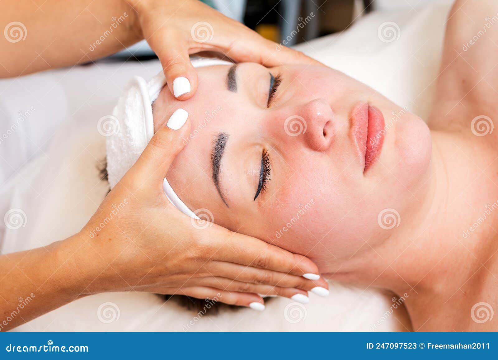 Cosmetologist Massages The Womanand X27s Face Portrait Of The Client And The Doctorand X27s Hands