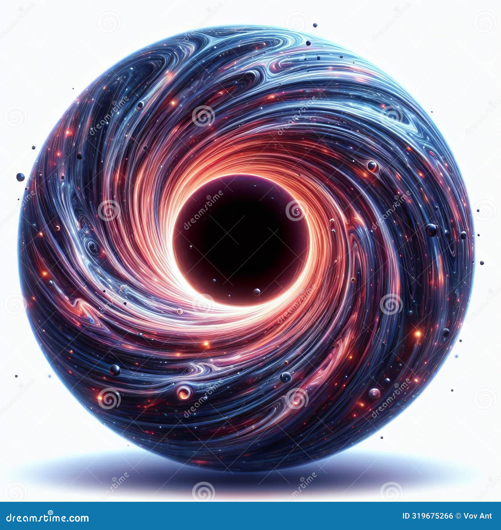a cosmic black hole with swirling vortexes, close up,