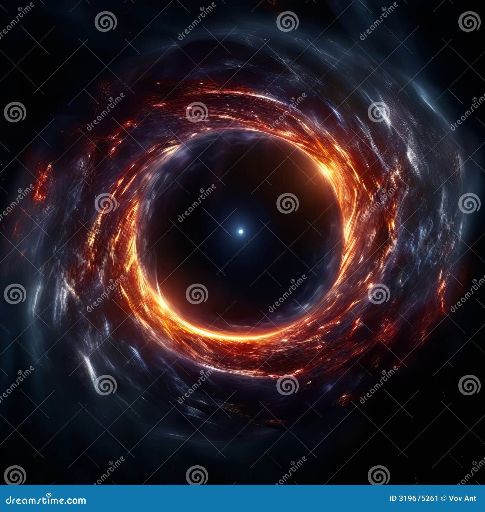 a cosmic black hole with swirling vortexes close up k