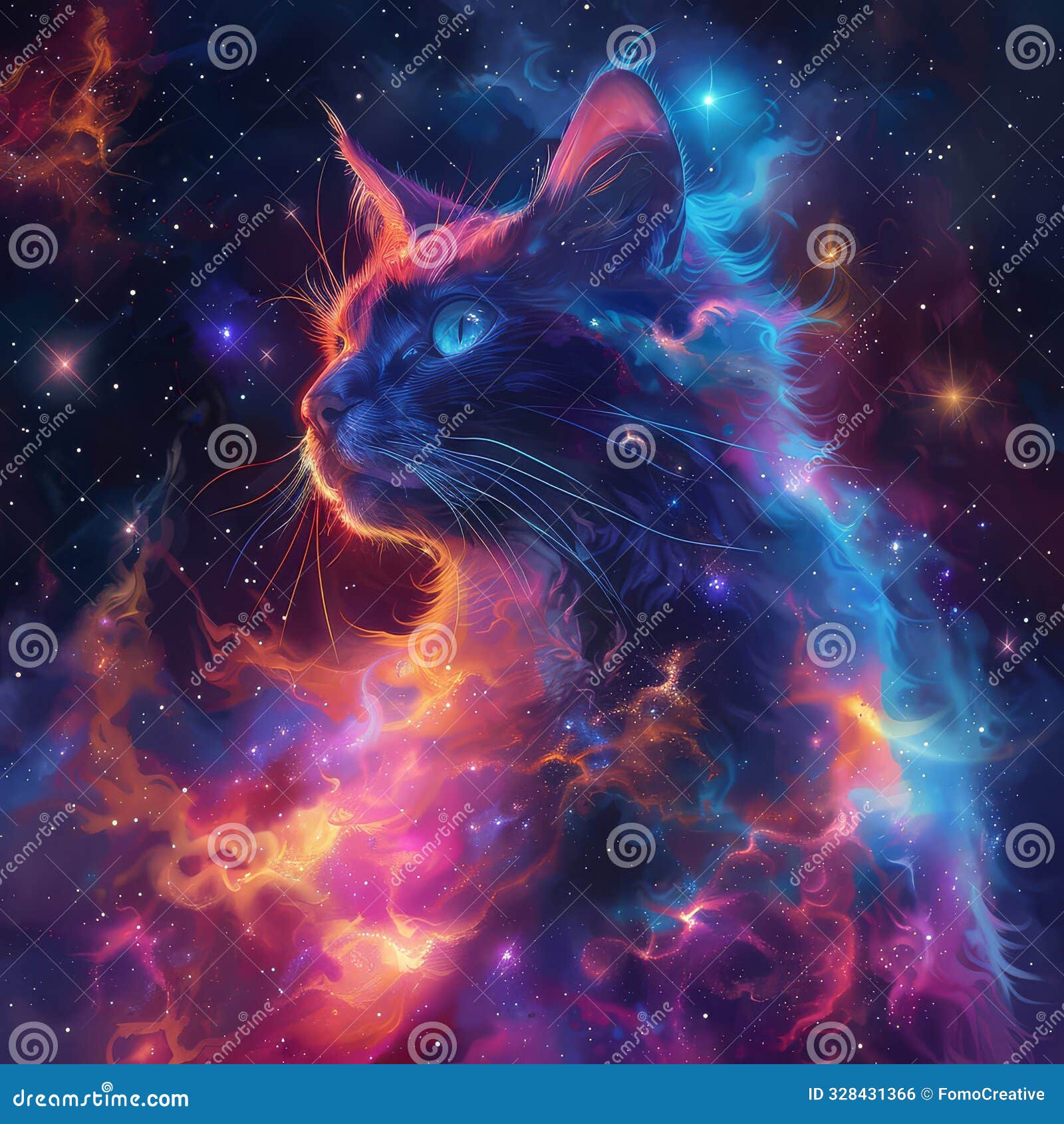 a cosmic cat gazing into the stars