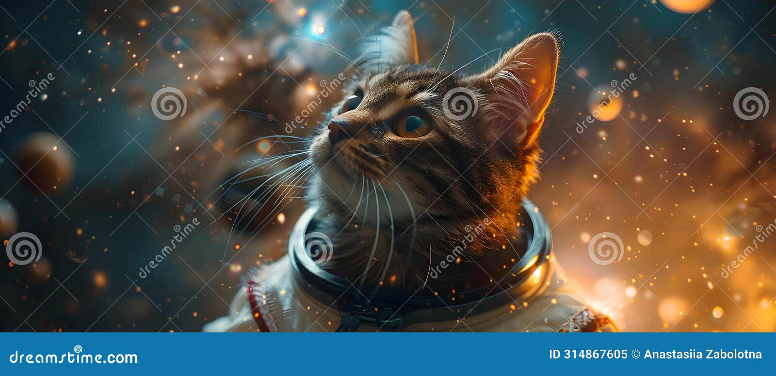 cosmic feline explorer amidst starry vistas. concept sci-fi cats, space adventure, galactic