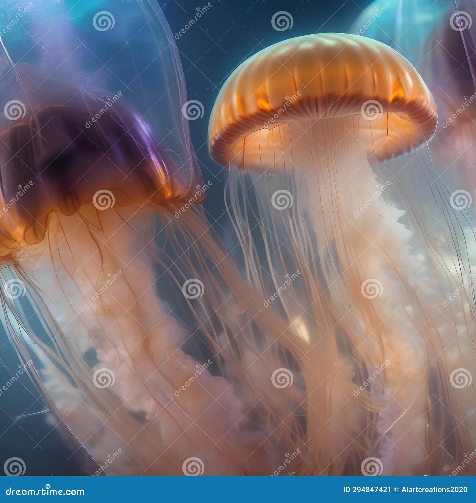 a cosmic jellyfish with translucent, electric tendrils, drifting in the ethereal currents of an intergalactic sea5
