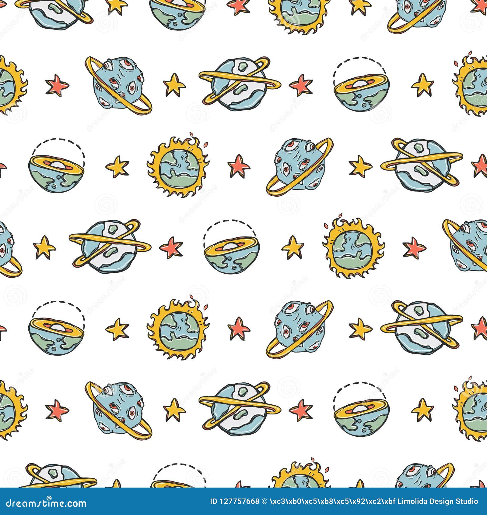 Cosmic Solar System Fantasy Space Background Seamless Vector