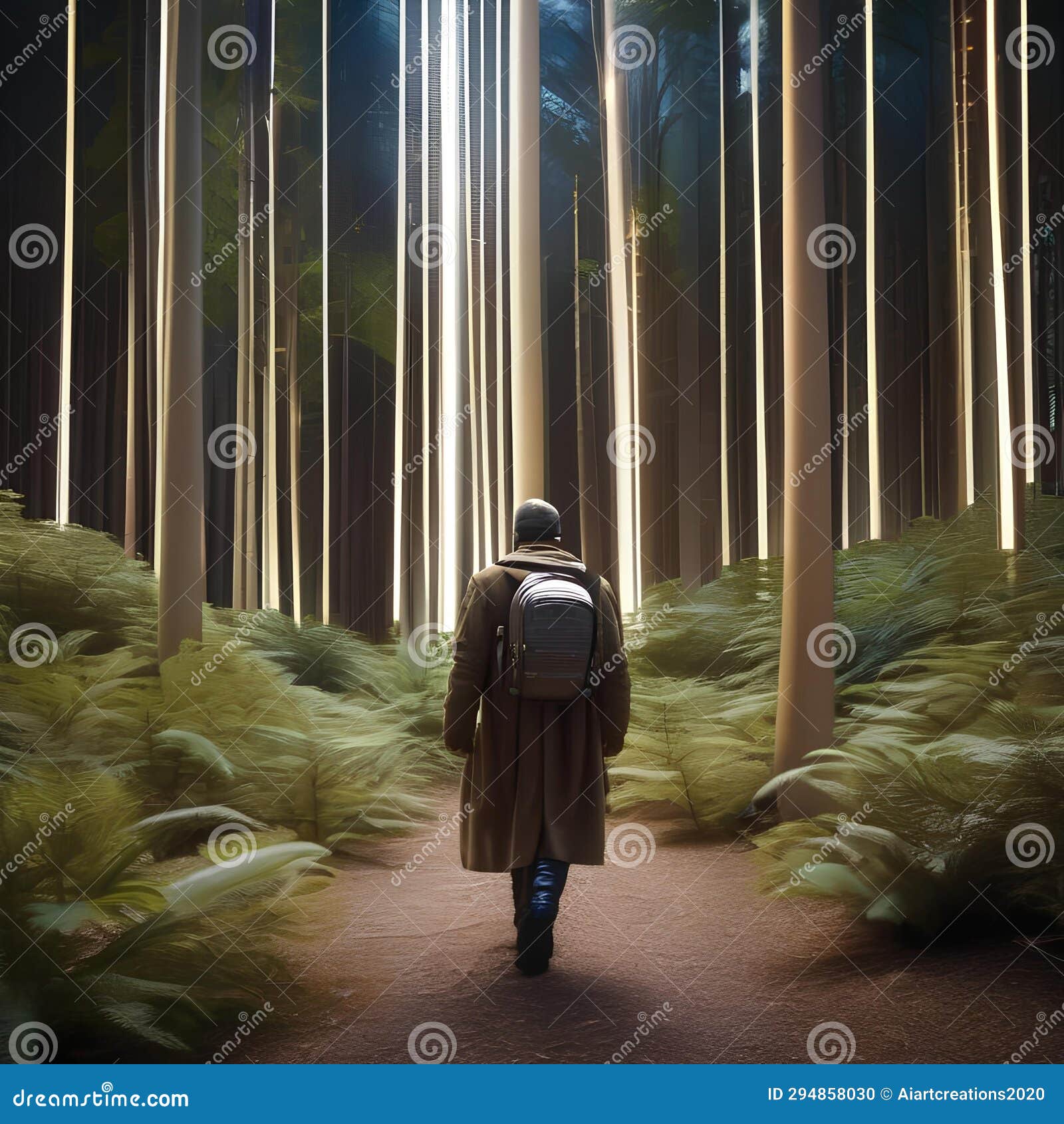 a cosmic time traveler, a being composed of past, present, and future, walking through a temporal forest3