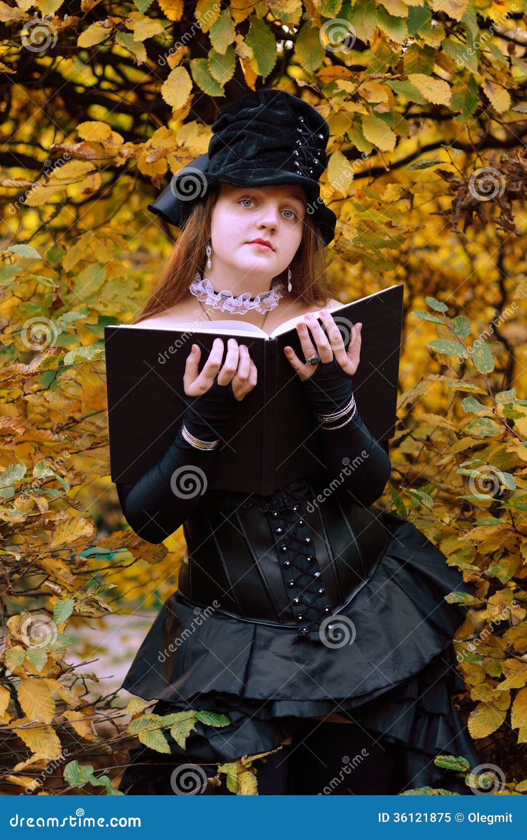 Cosplayer with a Book in the Autumn Park Stock Image - Image of stage, girl:  36121875