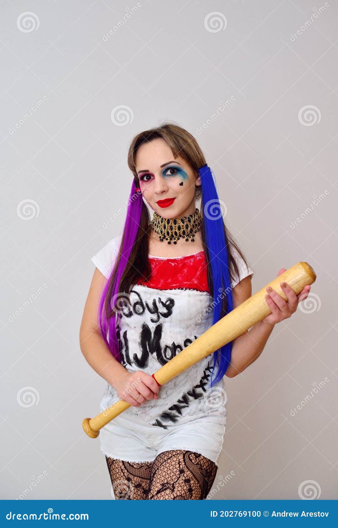 Cosplayer Con Una Mazza Da Baseball in Costume Da Harley Quinn Fotografia  Stock - Immagine di espressione, guarnizione: 202769100