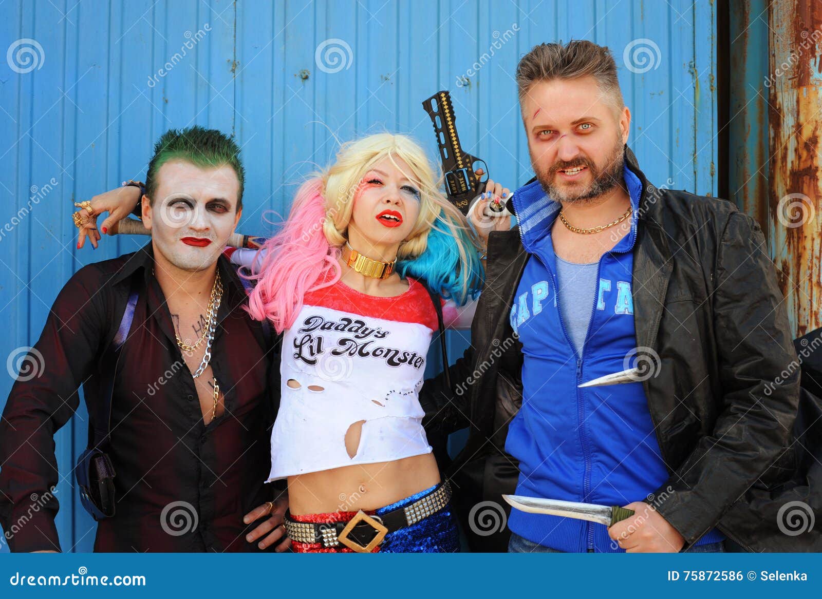 Cosplayer Girl In Harley Quinn Costume And Cosplayer Men ...