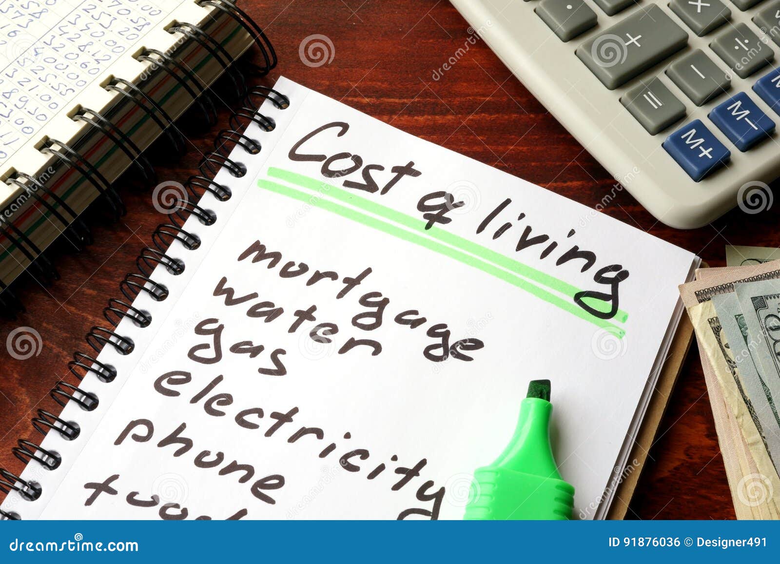 cost of living written in a notebook.