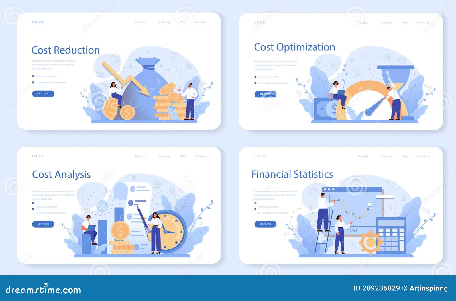 cost optimization web banner or landing page set. idea of financial