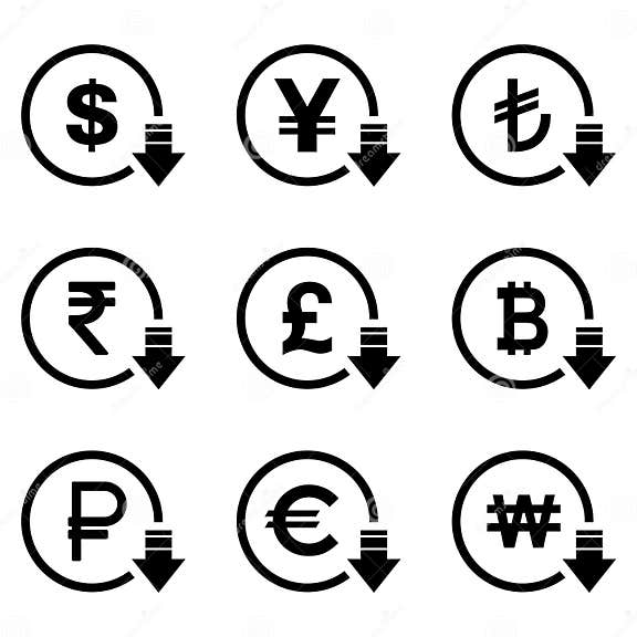 Cost Reduction- Decrease Dollar Euro Icon. Vector Symbol Image Isolated ...