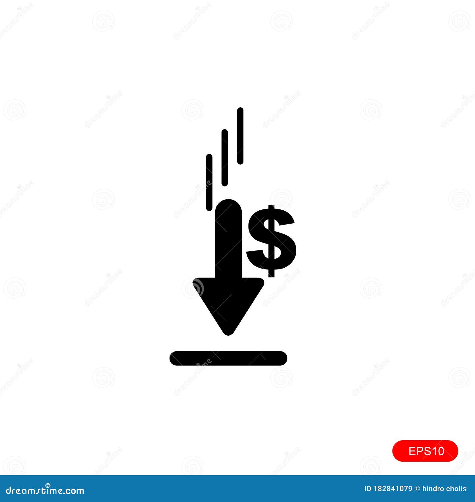 Cost Reduction Icon Flat . Dollar Down Icon Vector Stock Vector ...