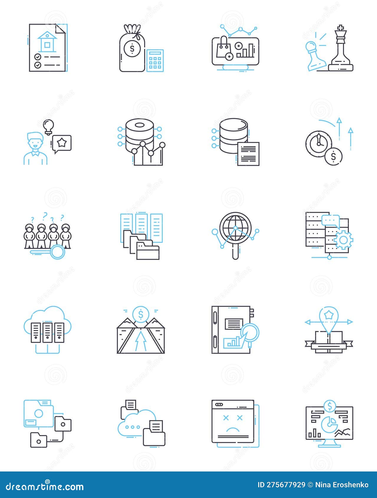 cost savings linear icons set. frugal, economical, efficient, thrifty, bargain, discount, reduced line  and
