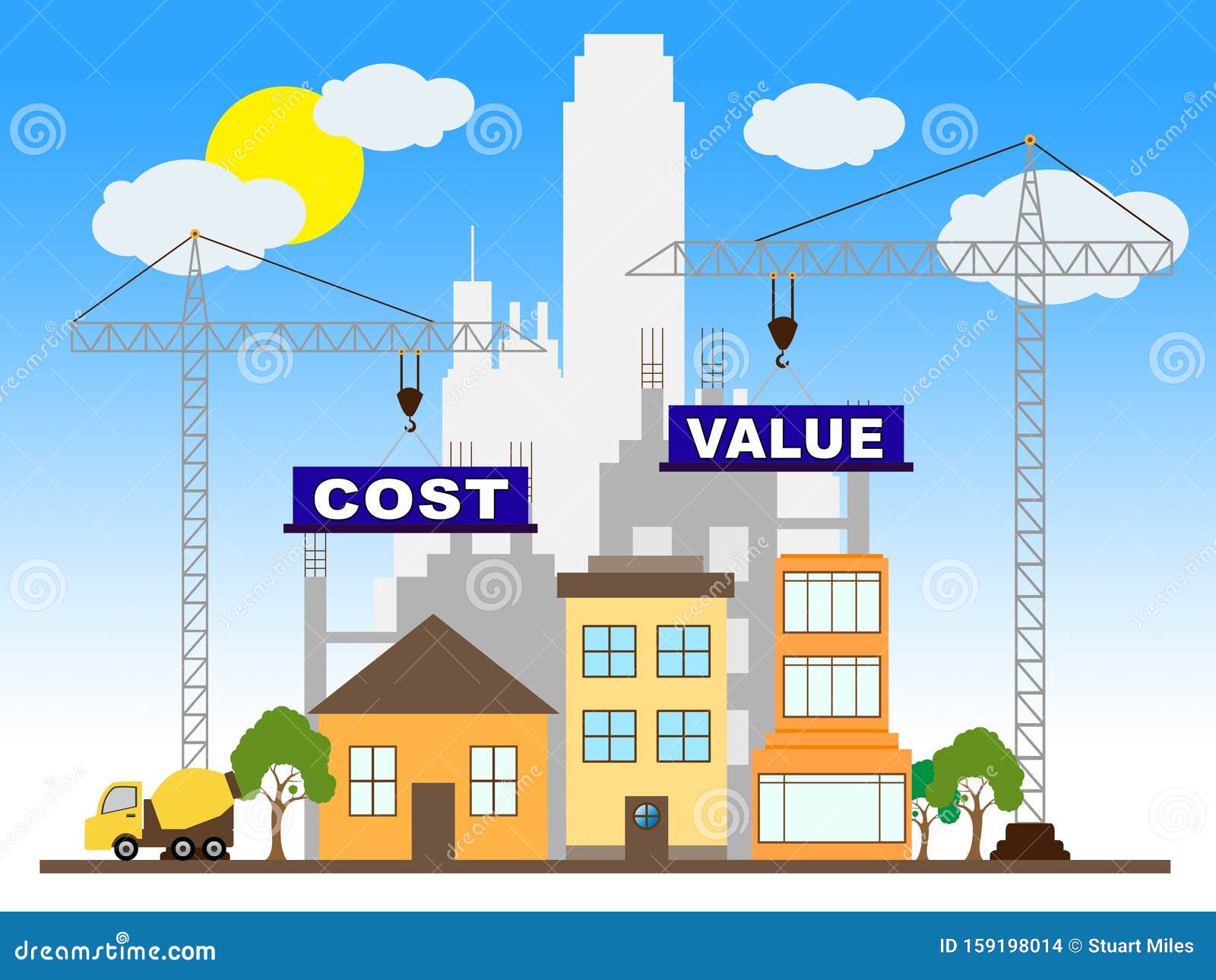Cost Versus Value Construction Portrays Spending Vs Benefit Received 3d Illustration Stock