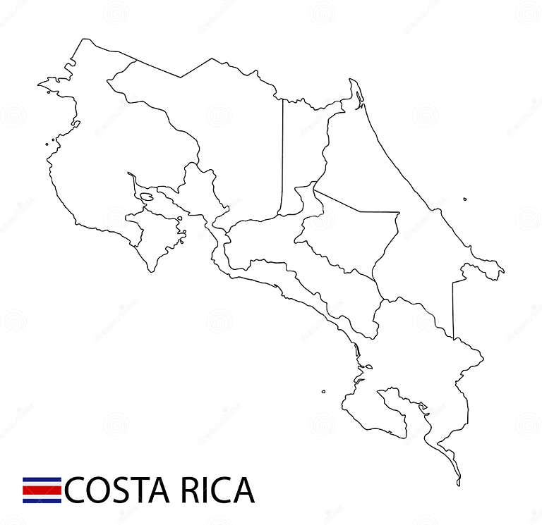 Costa Rica Map, Black and White Detailed Outline Regions of the Country ...