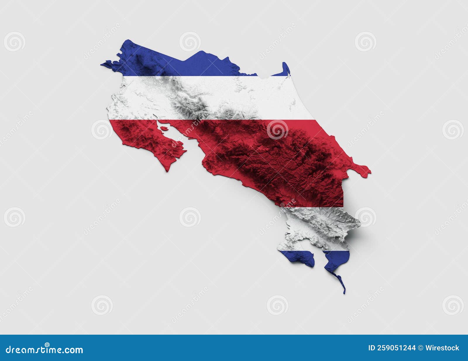 Costa Rica Map Costa Rica Flag Shaded Relief Color Height Map On White