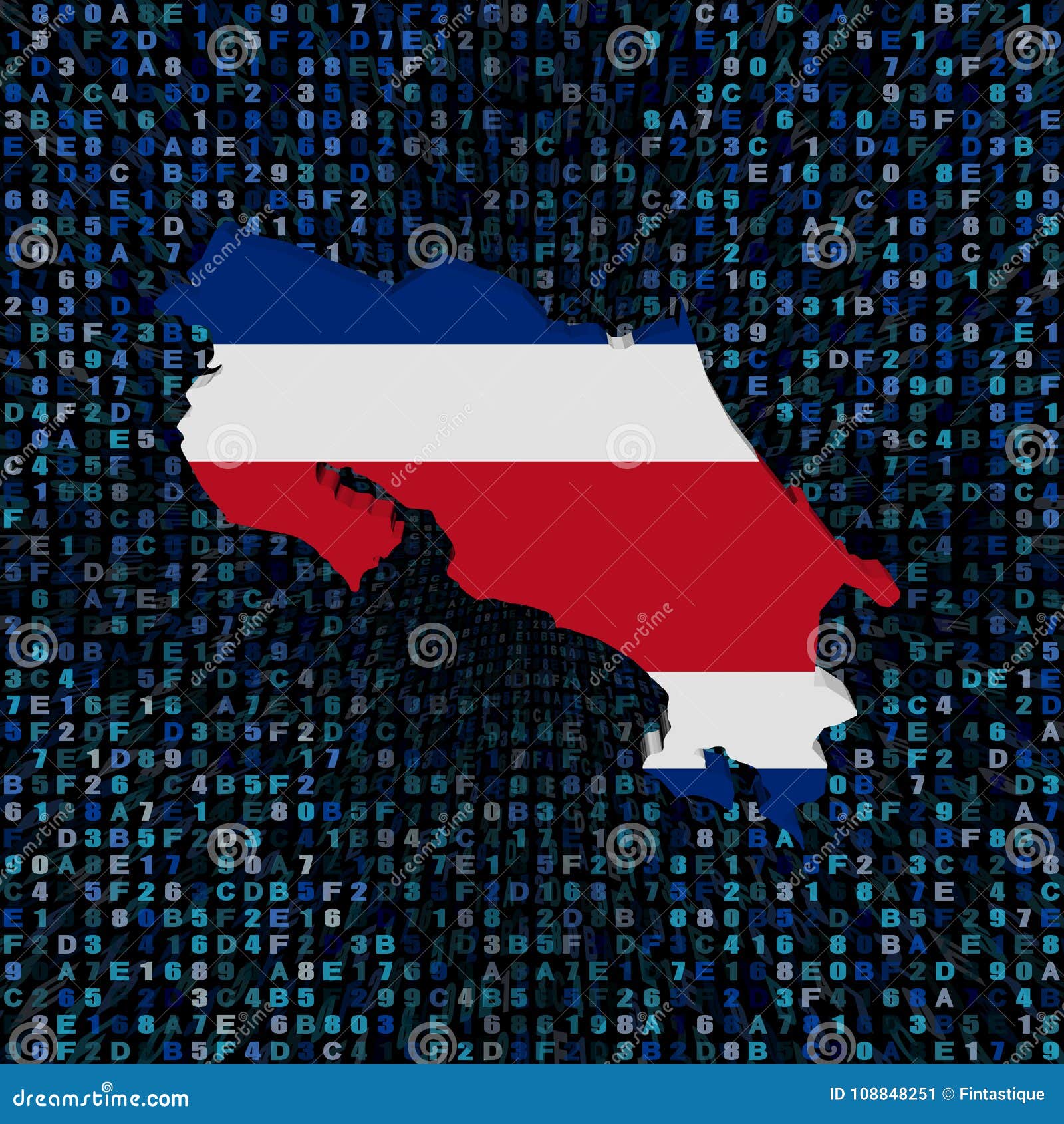 Costa Rica Map Flag on Hex Code Illustration Stock Illustration