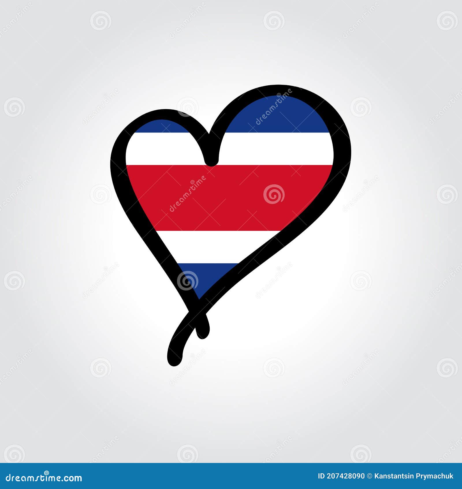 Costa Rican Flag Heartshaped Hand Drawn Logo. Vector Illustration. Stock Illustration